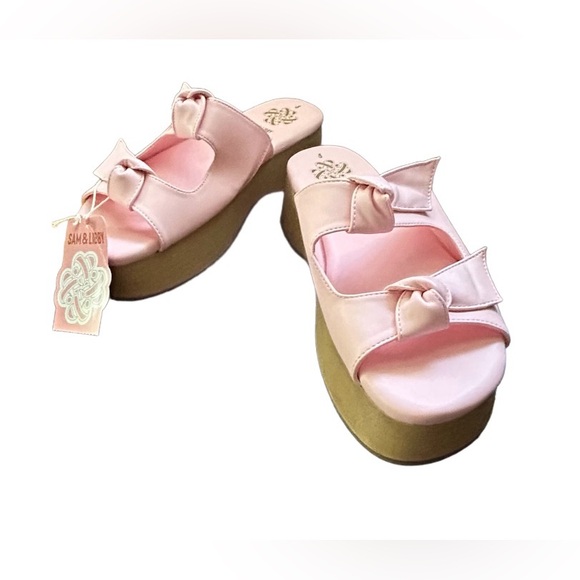 🌸 NWT!! SAM & LIBBY PASTEL PINK INDIE DOUBLE BOW SANDAL SLIDES!! 🌸 - Picture 15 of 16